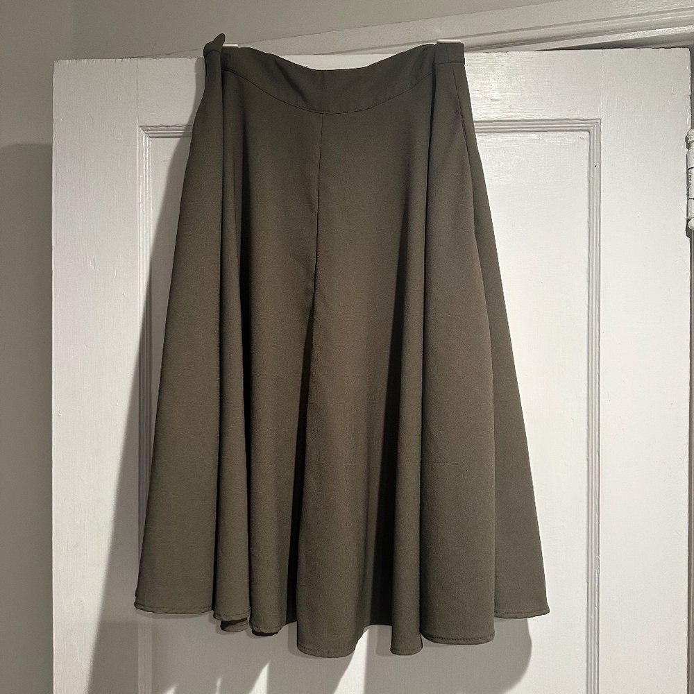 Dark Green High Waisted Knee Length Skirt